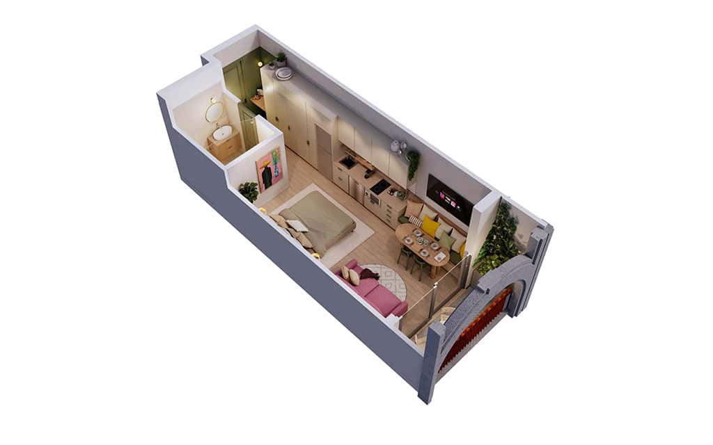 Kompakt-Studio – 3D-Grundriss